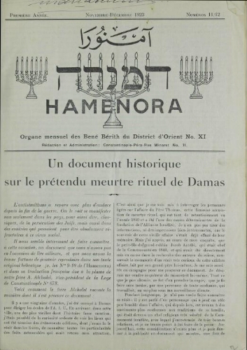 Hamenora. novembre - décembre 1923 Vol 01 N° 11-12